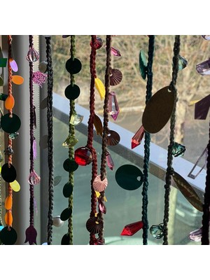 Gönülden Tasarım Tasarım Renkli Taşlı Pullu ve Simli Ip Perde Boy 2.00 En Ayarlanabilir 10 Adet