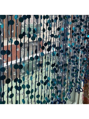 Gönülden Tasarım Mavi Neon Pullu Cam Taşlı Ip Perde Boy 2.00 cm En Ayarlanabilir 20 Adet