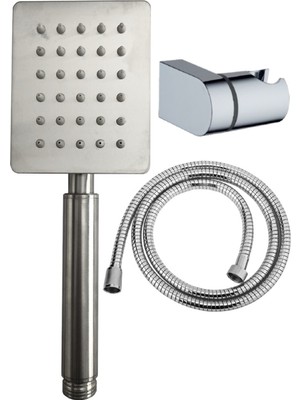 Ahlez Shine Krom Paslanmaz Duş Başlığı + Duş Hortumu + L Mafsal Duş Takımı Duş Seti