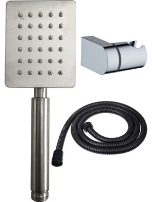 Ahlez Shine Krom Paslanmaz Duş Başlığı + Siyah Duş Hortumu + L Mafsal Duş Takımı Duş Seti