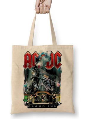 Baskı Dükkanı Ac Dc Black Ice Bez Çanta Uzun Saplı
