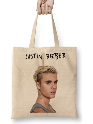 Baskı Dükkanı Justin Bieber Bez Çanta Uzun Saplı