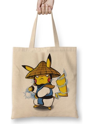 Baskı Dükkanı Pokemon Pikaccu Bez Çanta Uzun Saplı