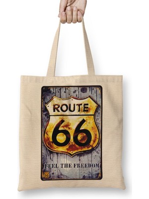 Baskı Dükkanı Route 66 Freedom Bez Çanta Uzun Saplı