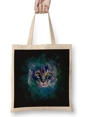 Baskı Dükkanı Cat Color Kedi 2 Bez Çanta Uzun Saplı