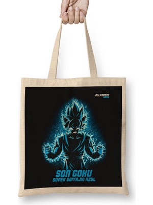 Baskı Dükkanı Son Goku Super Saiyajin Azul 03 Bez Çanta Uzun Saplı