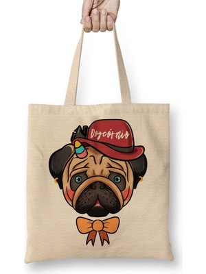 Baskı Dükkanı Pug Köpek Bez Çanta Uzun Saplı