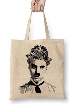 Baskı Dükkanı Charlie Chaplin 02 Bez Çanta Uzun Saplı