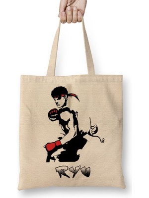 Baskı Dükkanı Ryu Street Fighter Bez Çanta Uzun Saplı
