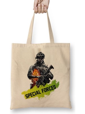 Baskı Dükkanı Forças Especiais Special Forces Bez Çanta Uzun Saplı