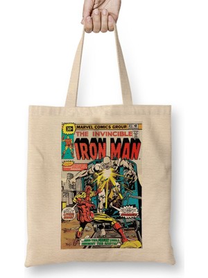 Baskı Dükkanı Homem De Ferro 03 Bez Çanta Uzun Saplı