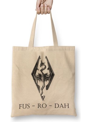 Baskı Dükkanı Fus Ro Dah Bez Çanta Uzun Saplı