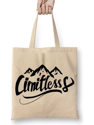 Baskı Dükkanı Cimitless Limitless Logo Preto Bez Çanta Uzun Saplı