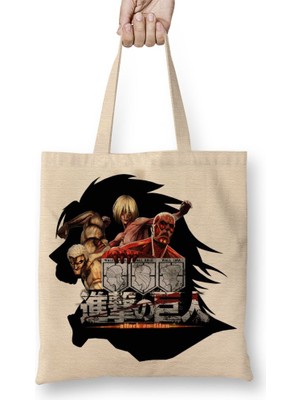 Baskı Dükkanı Attack On Titan Bez Çanta Uzun Saplı