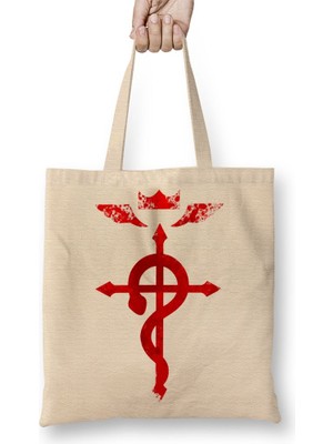 Baskı Dükkanı Cross Of Flamel Fullmetal Alchemist Bez Çanta Uzun Saplı