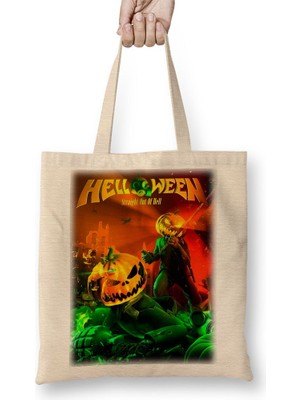 Baskı Dükkanı Helloween Straight Out Of Hell Bez Çanta Uzun Saplı