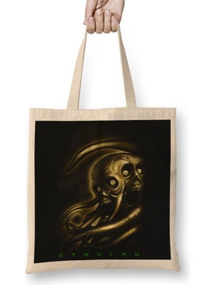 Baskı Dükkanı Cthulhu Bez Çanta Uzun Saplı