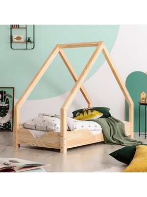 MiniWood Çatılı Montessori Yatak 90X190 Ahşap Çocuk Karyola