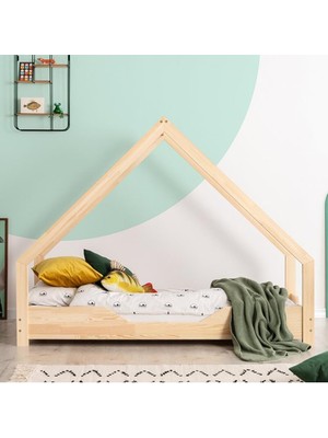 MiniWood Çatılı Montessori Yatak 90X190 Ahşap Çocuk Karyola