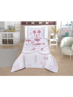 Taç Lisanslı Mickey Mouse  Jakarlı Tek Kişilik Yatak Örtüsü 180X240