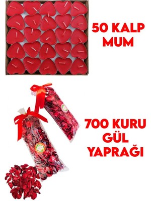 Beysüs 50 Mum 700 Kuru Gül Yaprağı Kalpli Mum ve Kuru Gül Yaprakları
