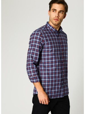 Limon 1096 Bordo Kare Desenli Erkek Gömlek