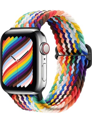 Bilişim Akademi Apple Watch Uyumlu Kordon 3 4 5 6 7 Se 42MM 44MM 45MM Örgü Tokalı Kordon Gökkuşağı