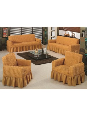 Altın Kelebek Bürümcük Koltuk Örtüsü Maxi Takım 3+3+1+1 - K.hardal