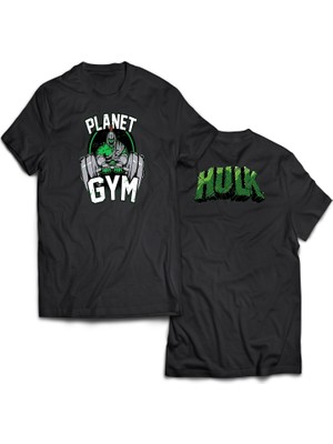 Remonz Hulk Planet Gym Çift Baskılı %100 Pamuk Oversize T-Shirt Büyük Beden Tişört