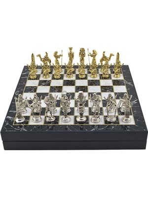 Gifthome Büyük Boy Metal Mısır Satranç Tk. Parlak ve Mermer Desenli Sandıklı Mdf TAHTASI(36X36X6 Cm.)