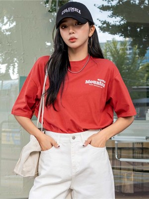 Trendseninle Kadın Oversize T-Shirt Mountain Baskılı Tshirt