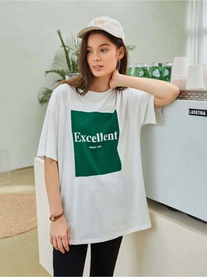 Trendseninle Kadın Oversize Excellent Baskılı T-Shirt