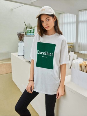 Trendseninle Kadın Oversize Excellent Baskılı T-Shirt