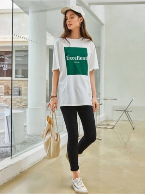 Trendseninle Kadın Oversize Excellent Baskılı T-Shirt