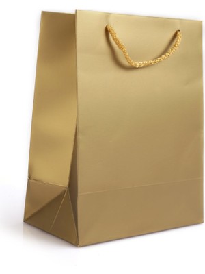 Paket Parti Karton Çanta Mat Altın  Selefonlu 18X23X10 cm (12'li)