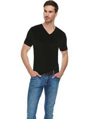 Katmirra Erkek V Yaka Beyaz Ribana Fanila 3'lü Set Siyah Renk Konforlu Kullanım