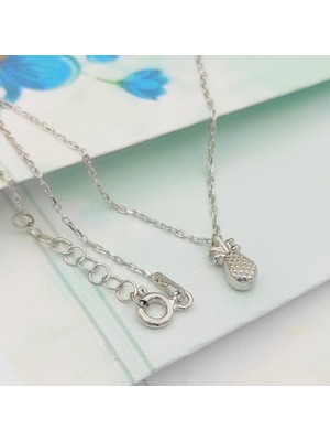 925 Gümüş Gümüş Minimal Ananas Model Kolye 925 Ayar