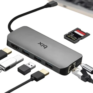 BX10HB Type-C to 4K HDMI 3*USB-A Gigabit Ethernet PD 100W SD ve Micro SD Kart Okuyucu Çoklayıcı Hub