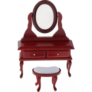2 Adet Kırmızı Ahşap Soyunma Masa Tabure Seti Ile 1:12 Dollhouse Mobilya (Yurt Dışından)