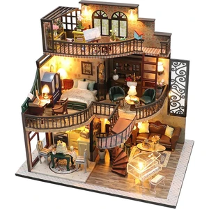 3D Bebek Evi Kiti Dıy Minyatür Ile LED Işıkları Dollhouse Çocuk Kızlar Için (Yurt Dışından)