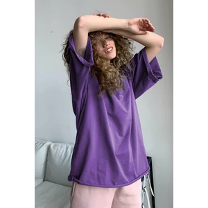 Mor Oversize Basic Kadın Tişört