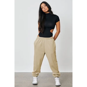 Kadın Bej Beli Lastikli Oversize Eşofman Altı MG1235