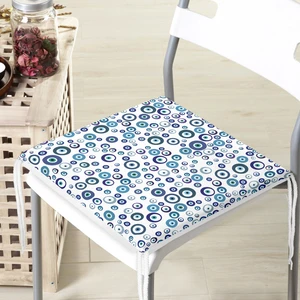 Nazar Boncuğu Motifli Dijital Baskılı Modern Yastık Fermuarlı Sandalye Minderi