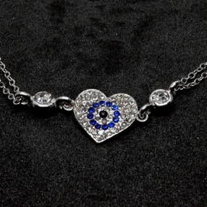 X-lady Accessories Gümüş Renk Kalp Göz  Nazar Figürlü  Çift Zincirli  Bileklik  874