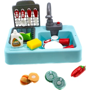 Mix Oyuncak Oyuncak Mutfak Lavabo Modern Mutfak Su ile Çalışan Set Mavi