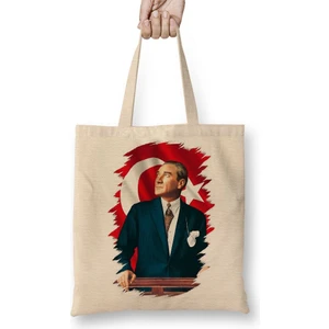 Baskı Dükkanı Mustafa Kemal Atatürk 3 Bez Çanta Uzun Saplı
