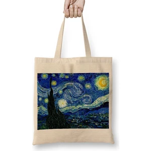Baskı Dükkanı Van Gogh Yıldızlı Gece Bez Çanta Uzun Saplı