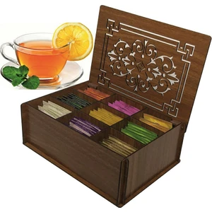 Voleecraft Çay Kutusu Teabox 9 Bölme, 45 Adet Karışık Bitki-Meyve Çayı, Ceviz Desenli