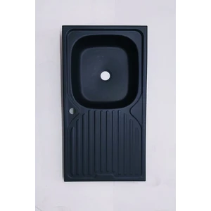 Gralux Evye Siyah Granit Desen Kaplamalı Sol Damlalıklı 43.5 x 76CM Ölçülerinde Paslanmaz Evye