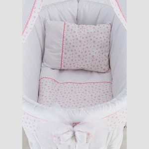 Sepet Beşik Için 6 Parça Puantiyeli Pembe Beyaz Giydirme Kumaş Uyku Seti Takımı -Beşik Hariç